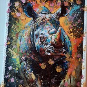 Rhinoceros Mixed Media art / Handcrafted / 9 x 11 inches / Home decor painting